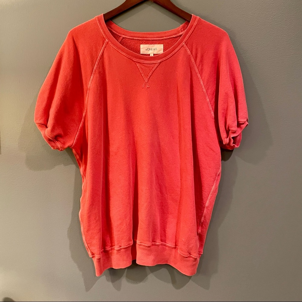 The Great Short Sleeve Puff Sweatshirt in washed red, size 3